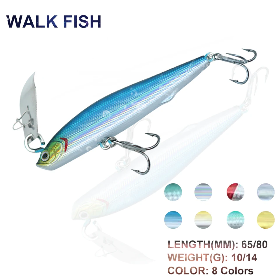 

WALK FISH 10g/14g Pencil Fishing Lure Wobbler Artificial Minnow Baits With Tremor Water Retaining Plate Bass Fishing Tackle