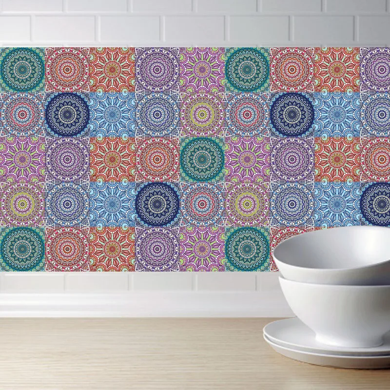 

Self-adhesive Mandala Style Tile Wall Sticker PVC Oil-proof Waterproof for Home Living Room Bedroom Kitchen Bathroom 20x100cm