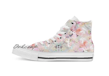 

Romantic Pink Teal Watercolor Chic Floral Pattern Custom Casual High Top lace-up Canvas shoes sneakers Drop shipping