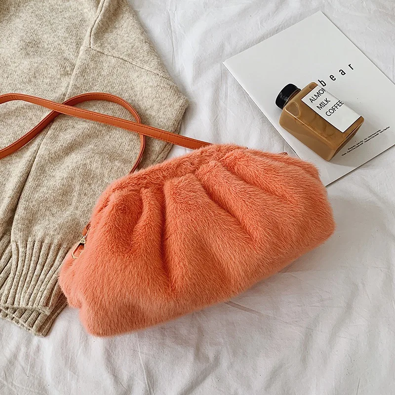 Orange Женская сумка, плюшевая,, Ретро стиль, зима, новинка, известный бренд, искусственный мех, облако, пельмень, сумка через плечо, качественная, ручная, сумка через плечо - Color: Orange