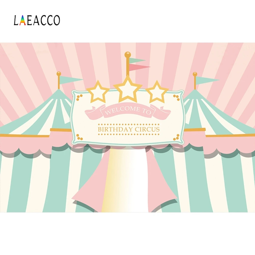 

Laeacco Circus Party Stripe Tent Photography Backgrounds Customized Baby Party Portrait Photographic Backdrops for Photo Studio