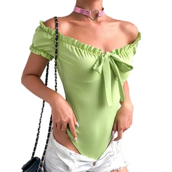 

Women Bodysuit Summer Ladies Clothes Ruffle Jumpsuit Stretch Leotard Off Shoulder Body Tops Ladies Jumpsuits Womens Short
