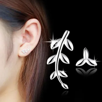 

PXCHZQ 925 sterling silver Jewelry Stud Earrings High Quality Retro Simple Flower Leaf Tremella Earrings Jewelry