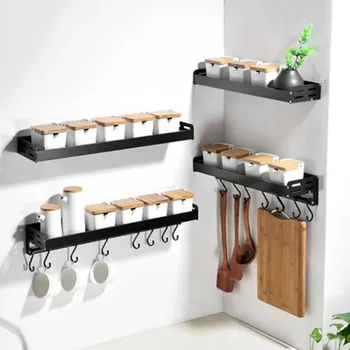 

Black kitchen rack multi-functional wall-mounted punch-free storage rack seasoning rack kitchen and bathroom supplies rack