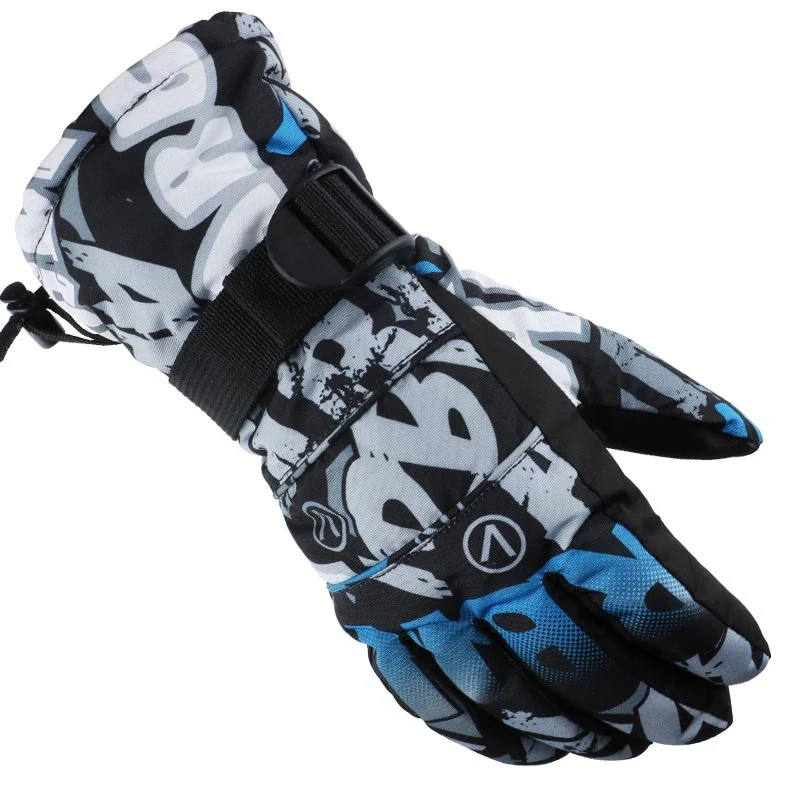 Детские лыжные перчатки противоскользящие Водонепроницаемые зимние теплые флисовые мужские и женские мотоцикл, снегоход перчатки для верховой езды - Цвет: H