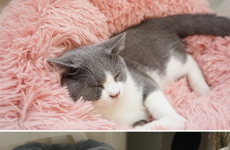 Длинная плюшевая кровать для кошки, мягкая кровать для собаки, круглая кровать для кошек, зимняя теплая подушка для сна, коврик для щенка, переносная кошка, продукт 40, 50, 60 см