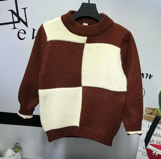 Knitting sweater Для маленьких мальчиков, комплект зимней одежды, Дети комплект одежды для маленьких мальчиков Вязание свитер+ плотная рубашка в полоску+ толстые джинсы 3 шт./компл. 2-6Year - Цвет: Knitting sweater