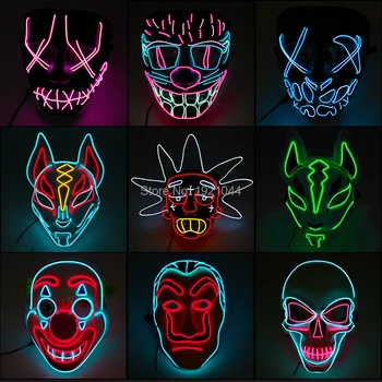 

New Designed Led Glowing Mask Halloween Party Masque Masks Neon Light Maske Glow In the Dark Glowing Purge Horror Maska