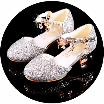 

Children girls Bling shoes princess Ballet performance shoes high heel 3cm Shoes sliver pink 26-38 833-358 GZX03
