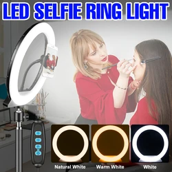 Anneau lumineux LED USB avec trépied rond, éclairage annulaire pour photographie, Selfie, Studio Photo, maquillage, vidéo en direct, intensité variable 