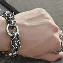 Панк Рок двойной дракон из нержавеющей стали браслет цепочка мужские Ретро Индивидуальность украшения хипстера панк хип хоп дикие ювелирные изделия