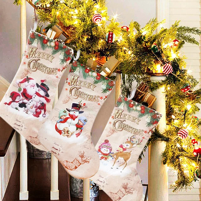 Ткань Рождественский запас мешок для конфет Рождество чулок камин украшения магазин домашний декор рынок большой новый год