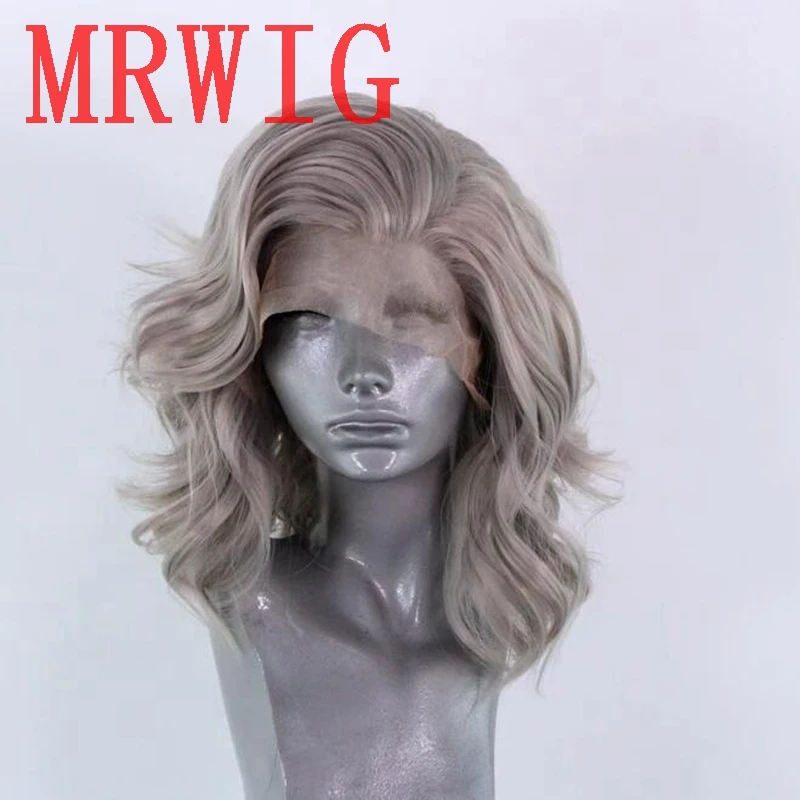 MRWIG Short Curly Synthetic Glueless Front Lace Wig Blonde/Brown/Red/Black Free Oart Ombre Hair Color