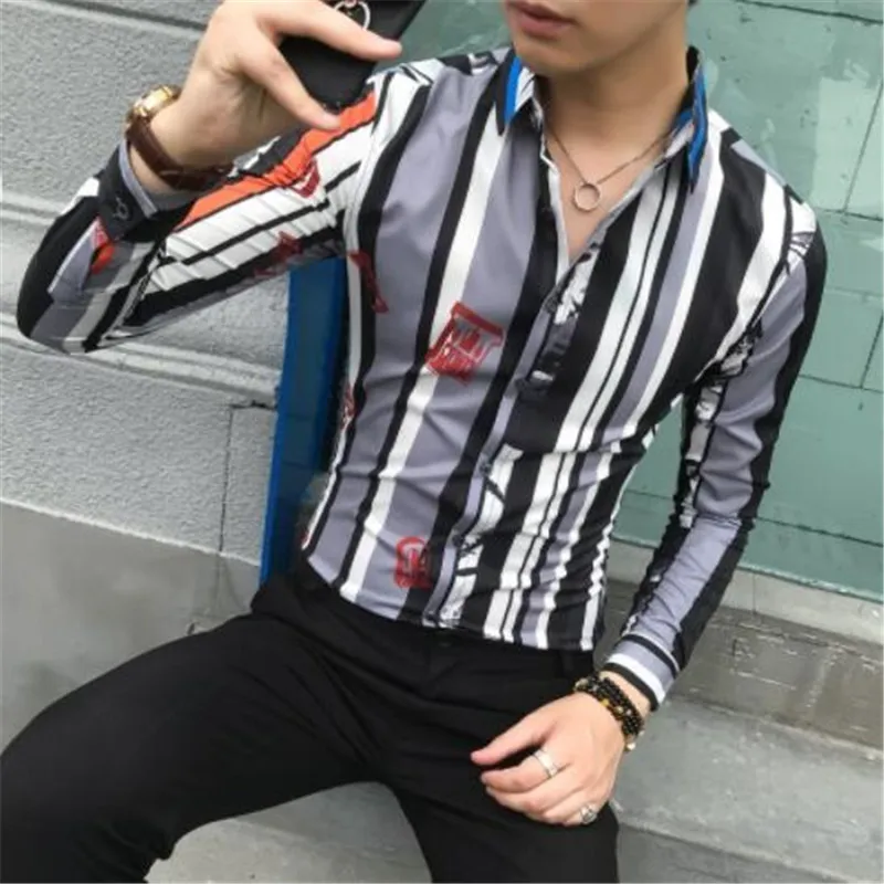 Остроконечная полосатая Мужская рубашка Camisa Social Masculina, приталенная Корейская мужская одежда, осенняя сорочка с длинным рукавом, Homme Manche Longue