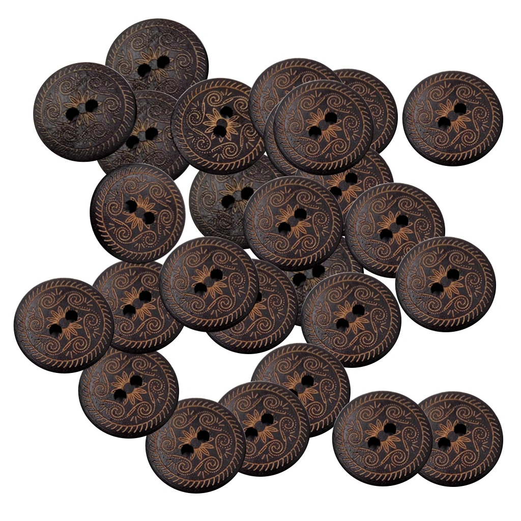 50x Brown Round 2 Holes Wooden Sewing Buttons Clothing Decoration DIY 18mm