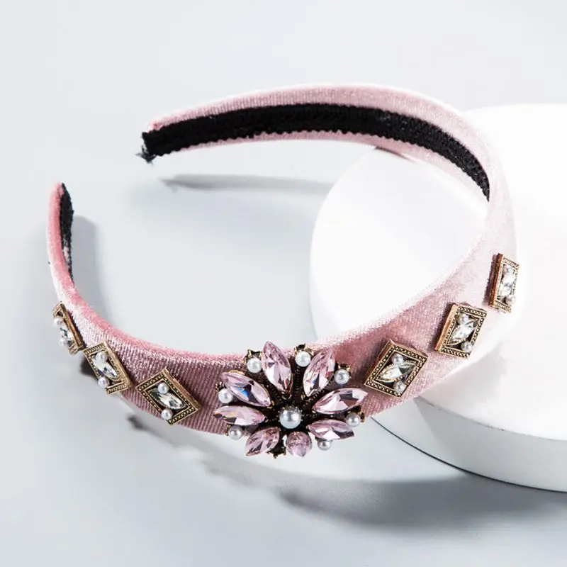 Барокко Винтаж широкий оголовье Шиммер стразы цветок бархат обруч для волос Корона