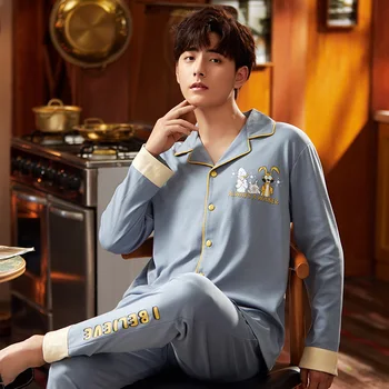 

Men's Tracksuits Winter Pajamas For Men Turn-Down Collar Cardigan Male Sleepwear Pyjamas Men Lounge Flannel Pajama Set Plus Size