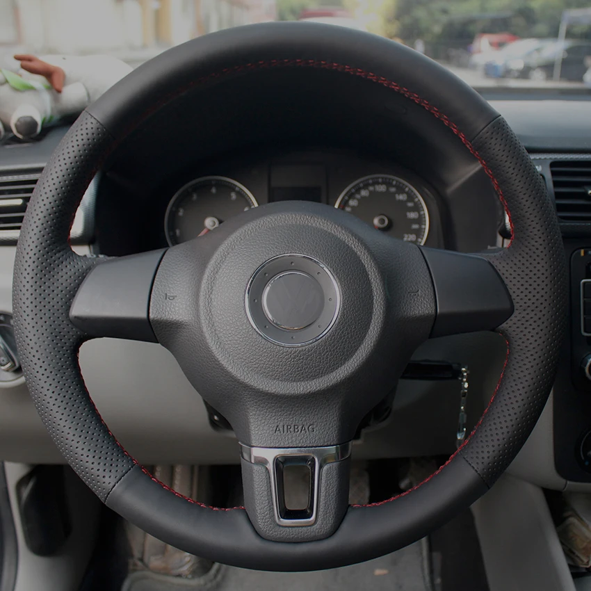 Черные кожаные чехлы рулевого колеса автомобиля для Volkswagen Golf 6 Mk6 2010-2013 VW Polo MK5 2010-2013 авто рулевые чехлы