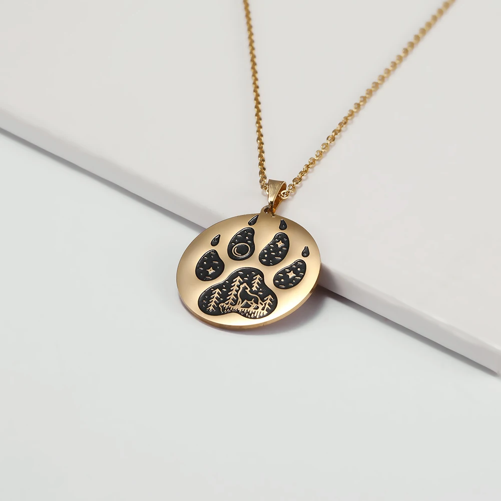 Lemegeton милое ожерелье с отпечатками лап Одинокий волк медведь лиса собака Лапа печать ожерелье s ювелирные изделия из нержавеющей стали для женщин свитер ожерелье