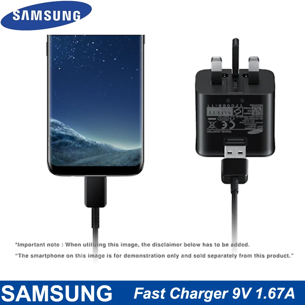 For Samsung S10 S8 S9 Plus UK Fast Charger 15W Travel Adapter 9V1.67A Fast ChargeType-C Cable For Samsung S9 Note10 9 8 A50 A70 charger 65 watt