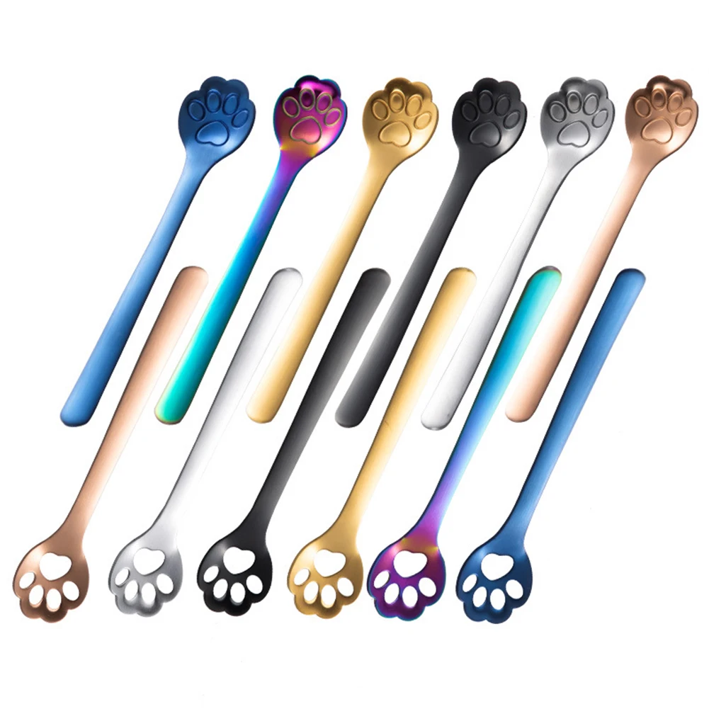 Stainless Steel Spoon Creative Gold Dog Cat Paw Claw Hollow Spoon Stirring Spoon Tea Coffee Dessert Spoons Cute Kitchen Tools