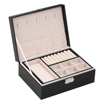 

Ladies Leather Locked Jewelry Box Earring Necklace Double Storage Box Jewelry Display