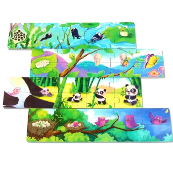 

4 In 1 Wooden Animal 3D Puzzle Development Baby Educational Toy Cartoon Frog Owl Panda Color Cognitive Toy Children Gift