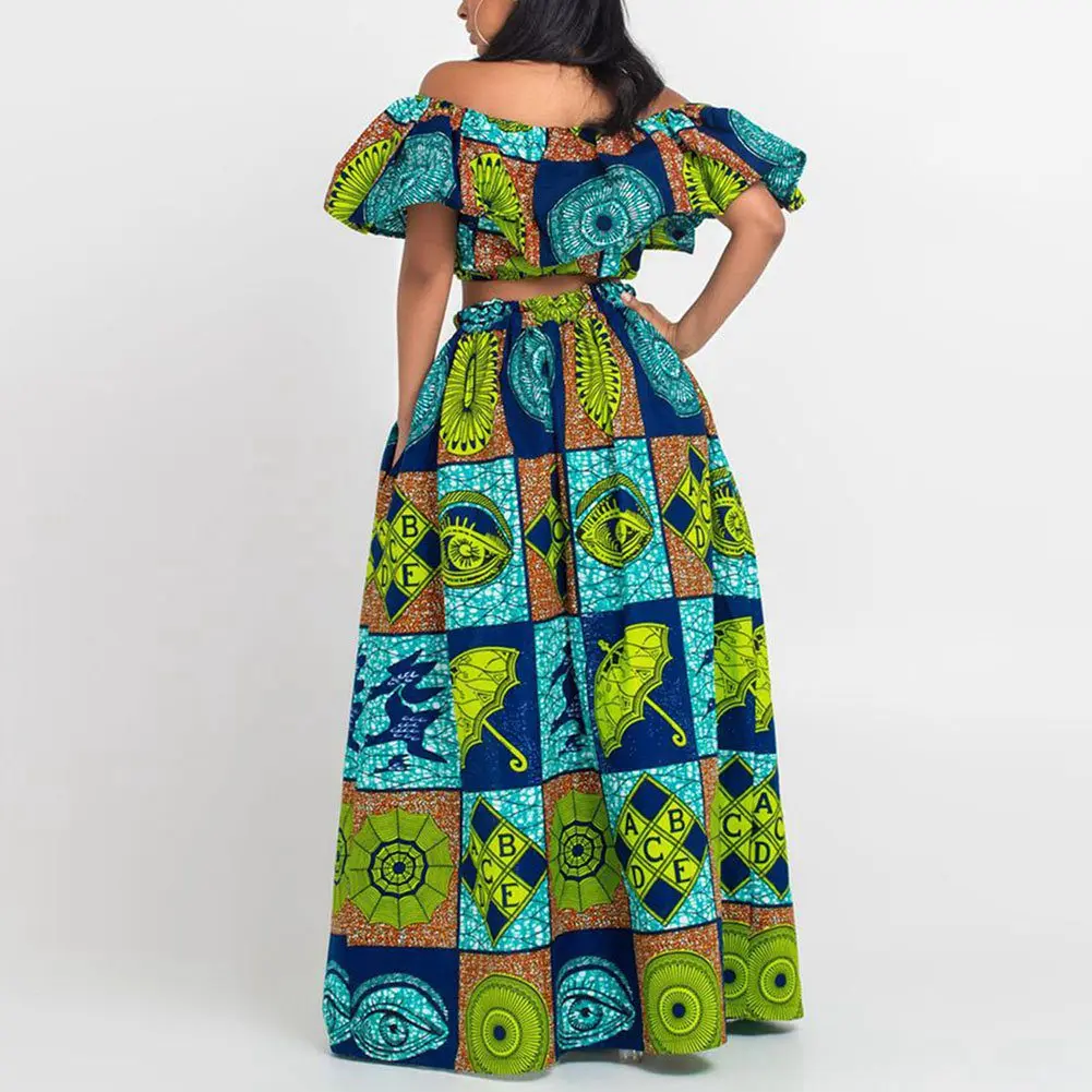 Fadzeco африканские платья для женщин топ dashiki и юбка 1 комплект цветочный принт Анкара с открытыми плечами сексуальные платья африканская одежда