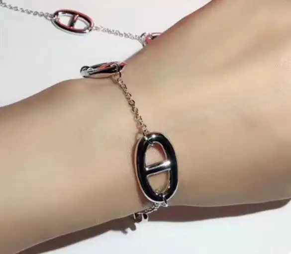 925 пробы Серебряные Элегантные полые свиной нос модные браслеты милое животное, амулет, браслет для женщин известный дизайнер ювелирные изделия