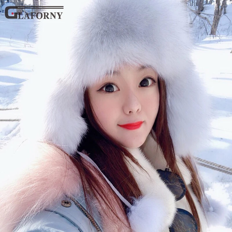 Glaforny women solid dome Leifeng leather hat winter Korean version female warm thickened fur hat children fox fur togue