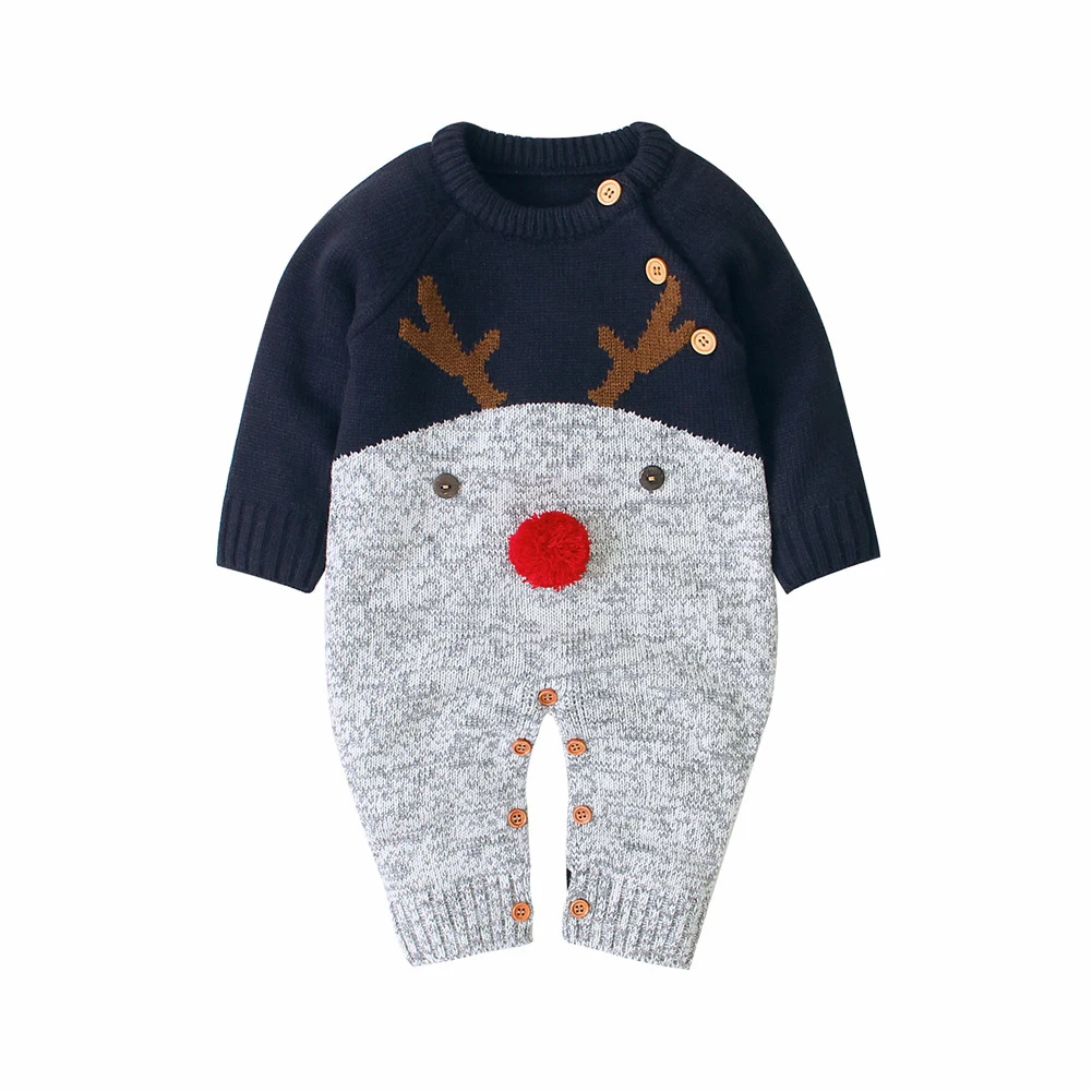 Рождественский детский комбинезон для малышей, свитер для мальчиков и девочек, спортивный костюм с длинными рукавами и рисунком оленя для мальчиков и девочек, трикотажная одежда - Color: Blue