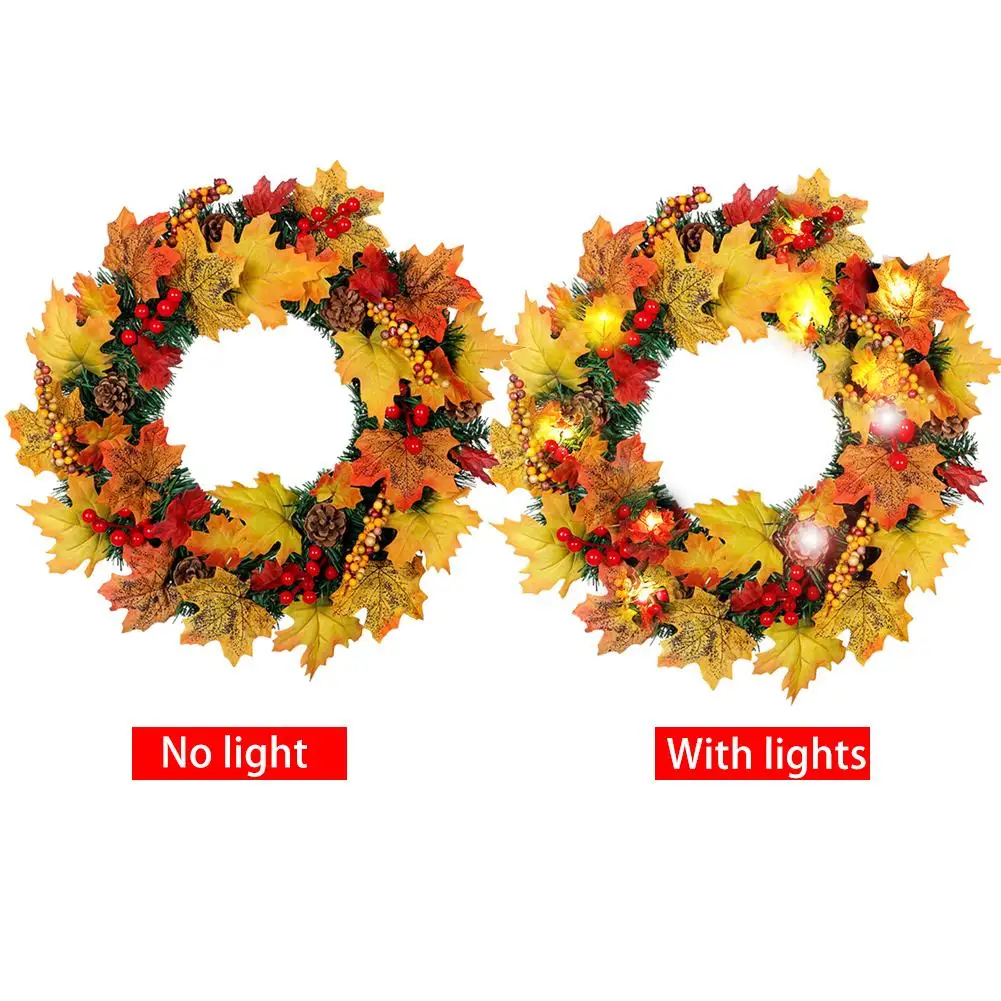 

40CM New Thanksgiving Autumn Color Garland Golden Pumpkin Maple Leaf Fruit Branch Rattan Christmas Decoration Pendant Wreath