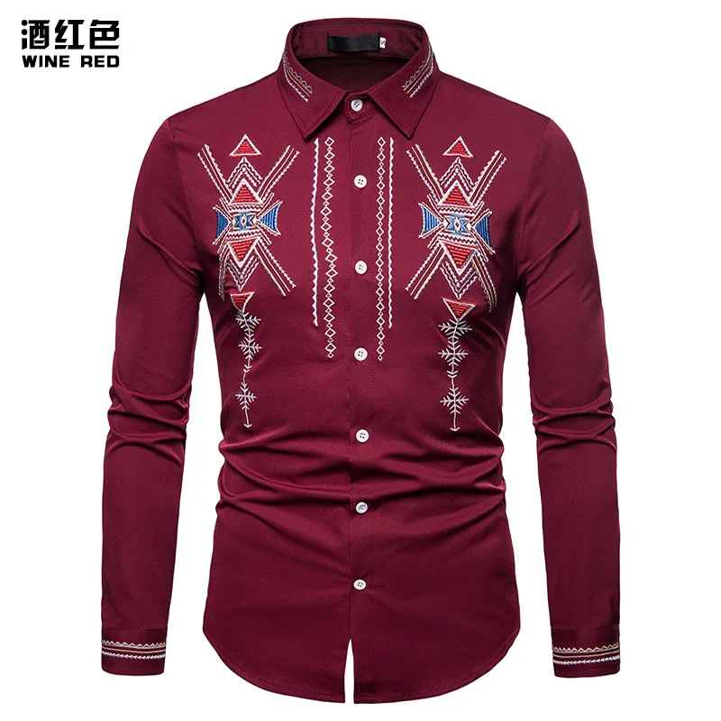 Мужская Повседневная рубашка Slim Fit Мужская Повседневная рубашка на пуговицах с вышивкой длинные рукава официальные сорочки мужская одежда