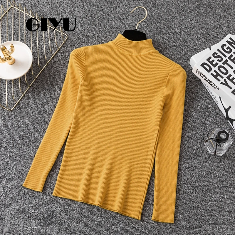 

GIYU Basic Sweater Long Sleeve Mock Neck Autumn Jumpers Solid Casual Pullover pull femme sueter mujer invierno 2019