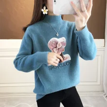 New Winter Knit Sweater Pullover Women Fashion Imitation Mink Velvet White Cashmere Print Loose Clothes Student Korean Tops