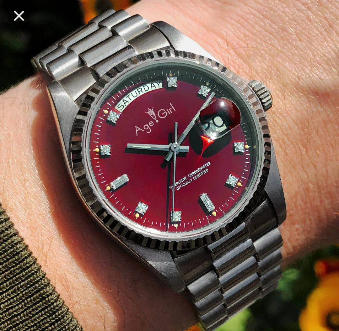 

Famous Brand New Men Daydate Gold Silver Red Diamonds Dial Automatic Mechanical Stainless Steel Sapphire President Watch 41mm