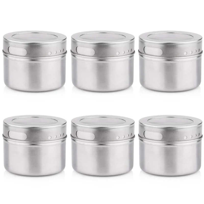 6Pcs /Set Stainless Steel Seasoning Box Cruet Condiment Set Spice And Pepper Bottle Kitchen Herb Spice Tools High Quality Silver