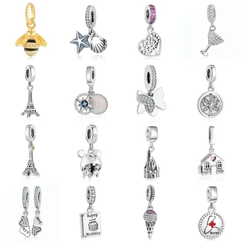 

S925 Pendant Bead Starfish Bee Life Tree Butterfly Nurse Tower Birthday Cake Home Dangle Charm fit Pandora Bracelets