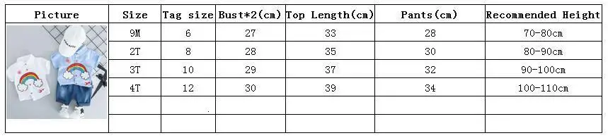 Комплект для мальчиков, одежда для новорожденных, детская Радужная футболка для маленьких мальчиков и девочек, комплект из топа и джинсов с дырками и штанов