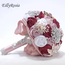 Атласные шелковые свадебные букет de noiva розовые бордовые синие цветные Искусственные цветы с кристаллами ювелирные изделия дизайн