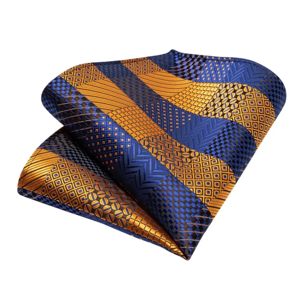 Модный Полосатый галстук для мужчин, золотой, синий Шелковый Свадебный галстук, запонки, Подарочный галстук, набор, новинка, дизайнерские деловые вечерние MJ-7329