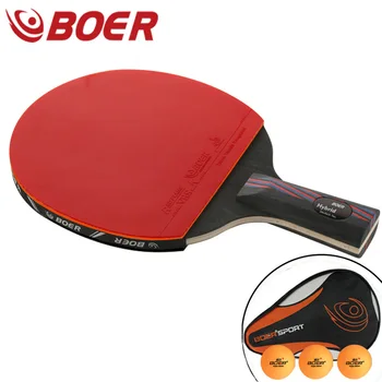 

BOER Professional Carbon Fiber Table Tennis Racket Ping Pong Short/Long Paddle With Training Balls Portable Bag