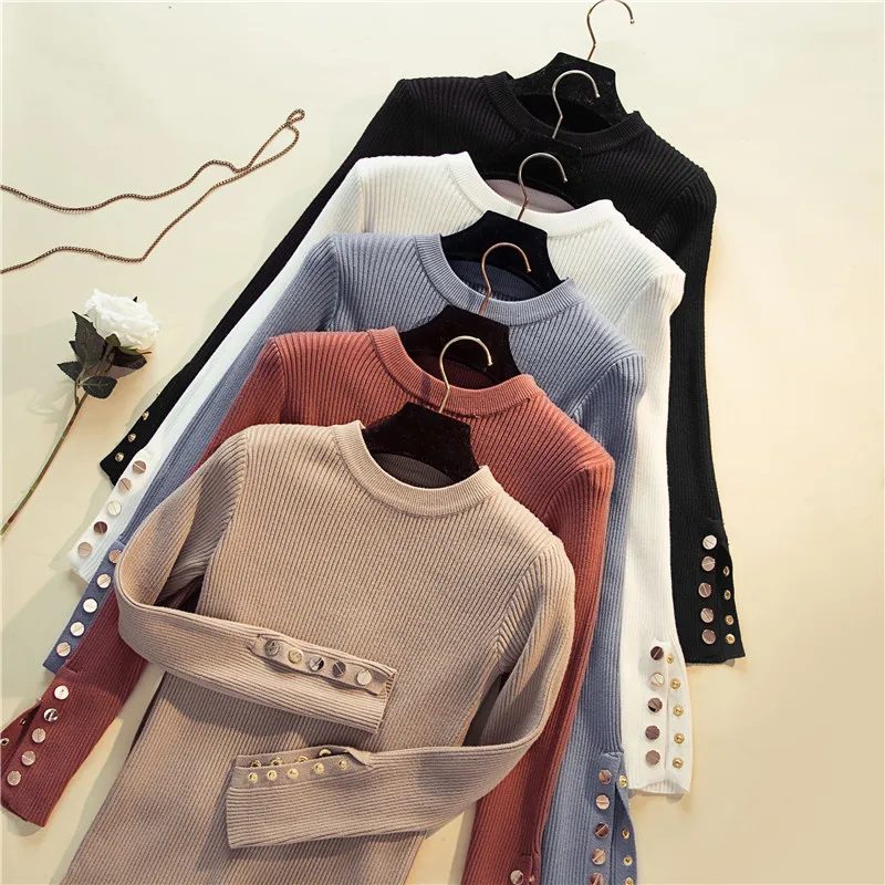 

Women's Pullovers Sweater Slim Fashion Lady Female Autumn Winter Tops 2019 New Solid Knitted Tops Black White