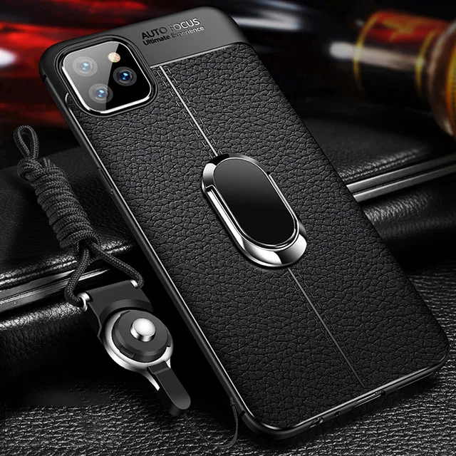 Black Ikrsses для Apple iPhone 11 Pro Max автомобильный держатель Магнитный кронштейн Подставка кольцо на палец мягкий ТПУ чехол для iPhone 11 анти-осенний чехол - Color: Black