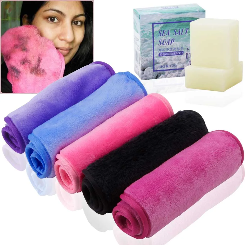 Makeup Remover Cloth Face Cleansing Towel Microfiber 100g Sea Salt Soap Goat Milk Moisturizing Whitening | Красота и здоровье