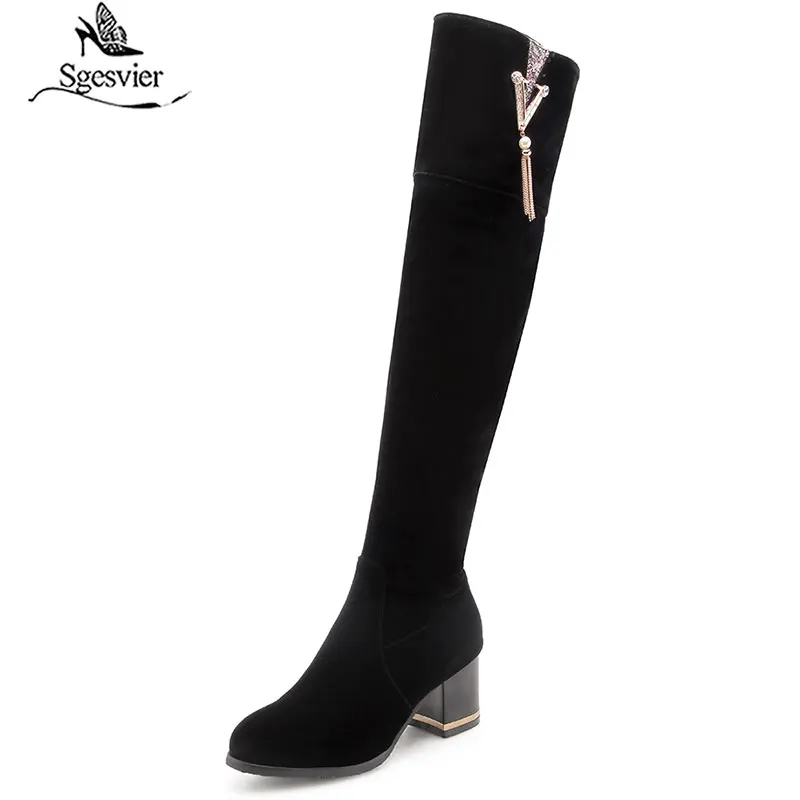 

Sgesvier 2020 new arrival over the knee boots women solid colors winter boots round toe square heel long boots casual shoes G830