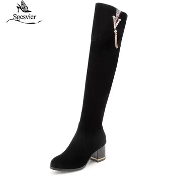 

Sgesvier 2020 new arrival over the knee boots women solid colors winter boots round toe square heel long boots casual shoes G830