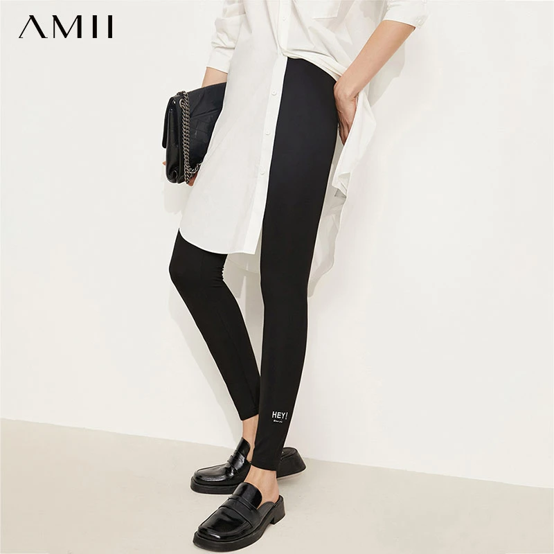 Amii Minimalism High Waist Leggings Autumn Sport Skinny Pants Fashion Embroidery Pants For Women Workout Leggings 12120297 leggings with pockets