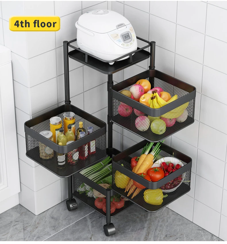 Kitchen organizer rotating vegetable shelving ground multilayer corner rack