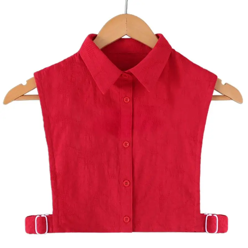 

Womens Crochet Floral Lace Red Fake Collar Solid Color Button Down Adjustable Detchable Lapel Ruffles Half-Shirt Blouse